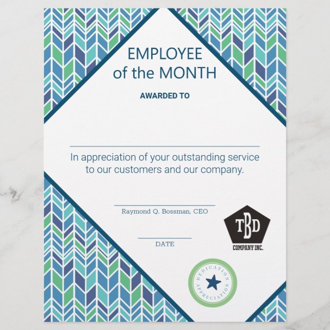 Lámina Premio de apreciación de los empleados retro del m (Anverso)