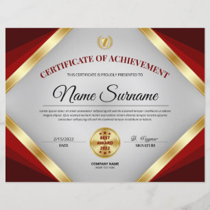 Lámina Premio de Certificación Profesional al Logro