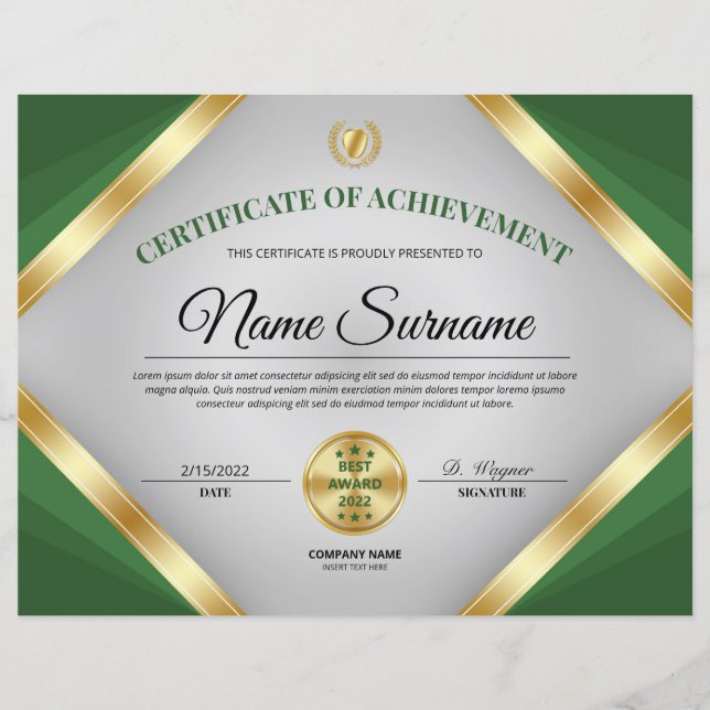 Lámina Premio de Certificación Profesional al Logro (Anverso)