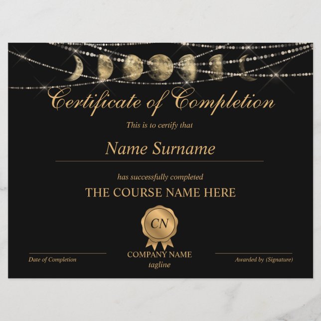 Lámina Premio de Certificado de Finalización de la Luna d (Anverso)