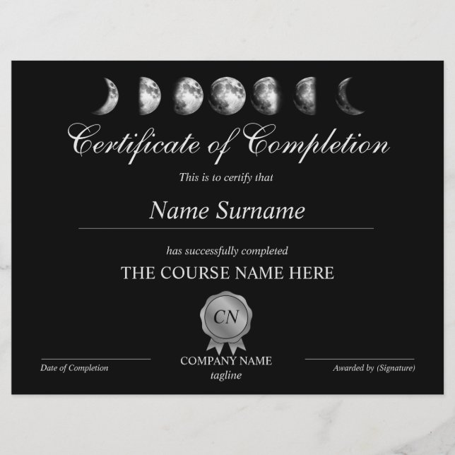 Lámina Premio de Certificado de Finalización de la Luna d (Anverso)