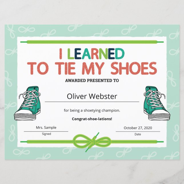 Lámina Premio de certificado de hitos Way to Tie Laces (Anverso)