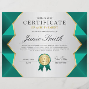 Lámina Premio De Certificado De Logro verde azulado Y Oro