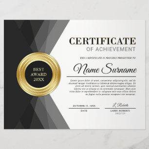 Lámina Premio del Certificado de Logro en Negro y Oro