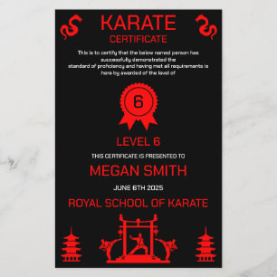 Lámina Premio del Certificado Karate