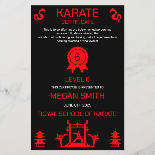 Lámina Premio del Certificado Karate (Anverso)