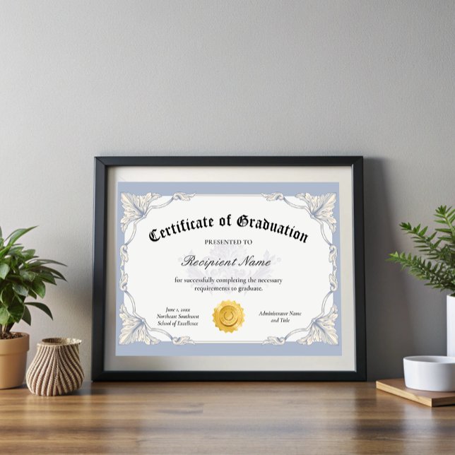 Lámina Premio Editable Blue Certificate of Graduation Awa (Editable Blue Certificate of Graduation Award)