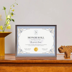 Lámina Premio Editable Blue HonorRoll Certificate