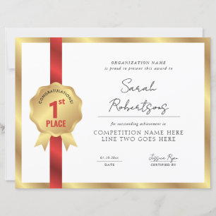 Lámina Premio Ganador del Primer Lugar con Cinta Roja y M
