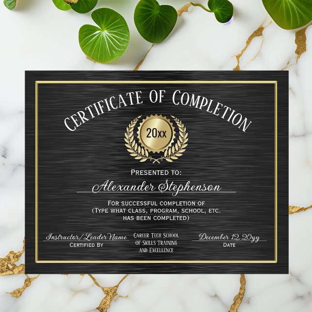 Lámina Premio Gold Black Certificate of Complementation C (black and gold certificate of completion)