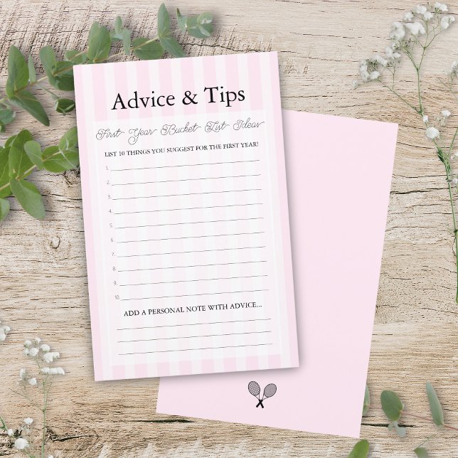 Lámina Preppy Pink Bucket List Advice Baby Shower Game (pink tennis theme baby shower advice game sheet)