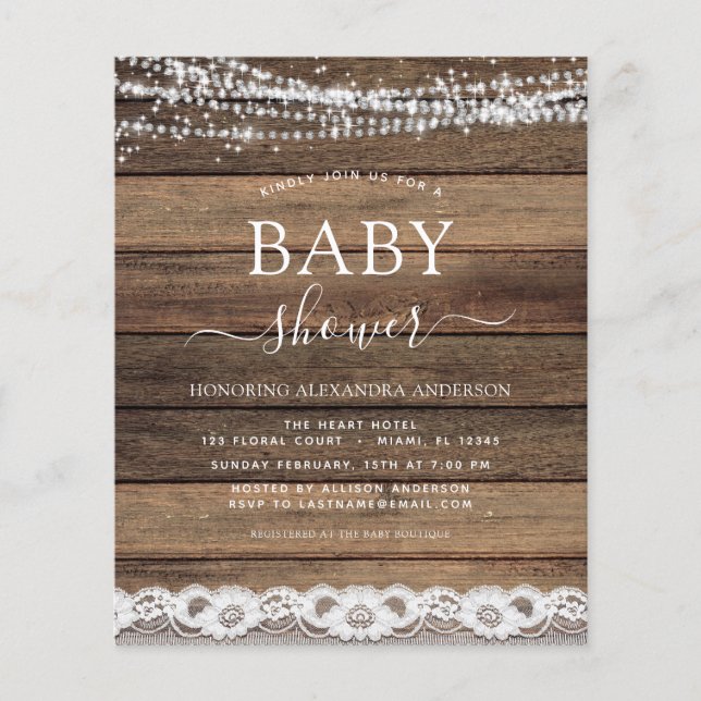 Lámina Presupuestación Baby Shower Rustic Farmhouse Lace (Anverso)