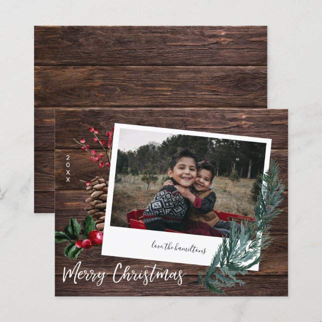 Lámina Presupuestación Rustic Merry Christmas Wood y foto (Anverso / Reverso)