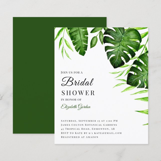Lámina Presupuestación Tropical Bridal Shower Jungle Scri (Anverso / Reverso)