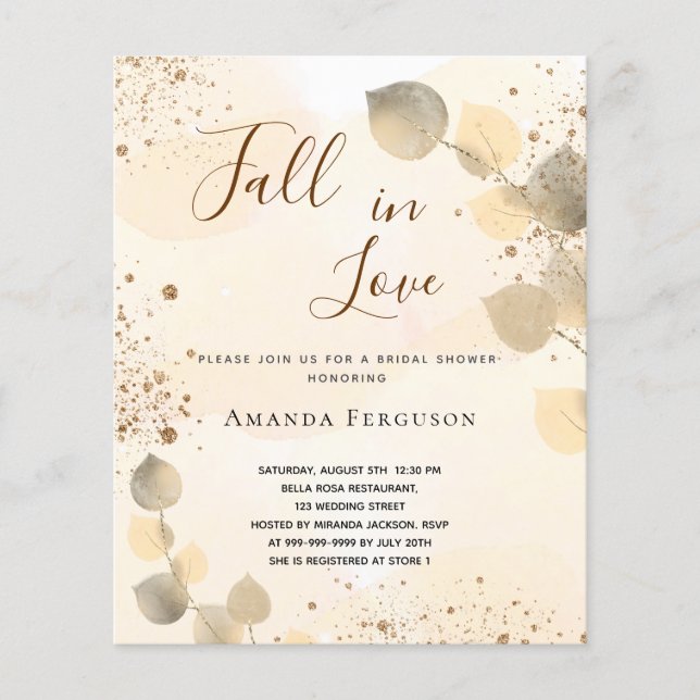 Lámina Presupuestario Bridal Shower cae eucalipto dorado (Anverso)