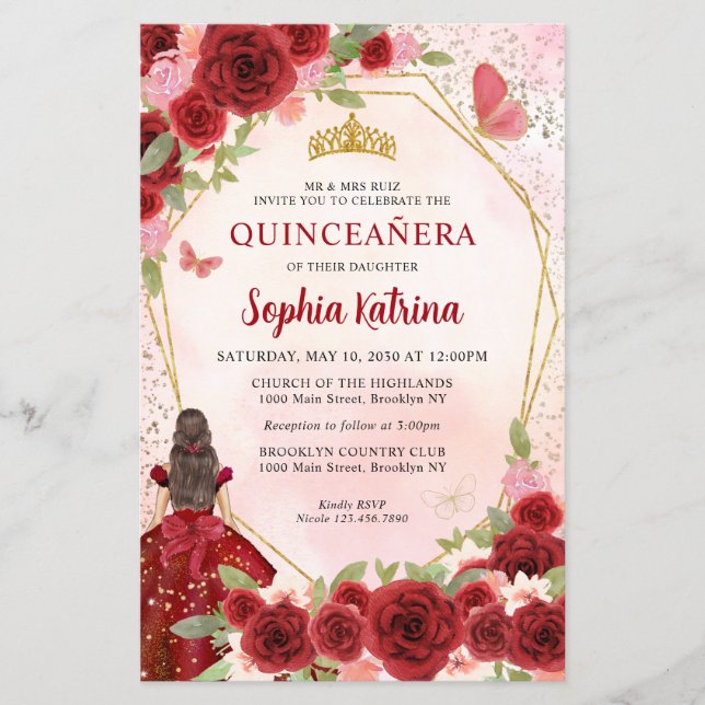 Lámina Presupuestario Burgundy Floral Gold Princess Quinc (Anverso)