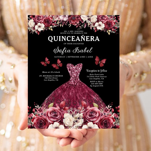 Lámina Presupuestario Floral Borgoña Princesa Quinceanera (Subido por el creador)