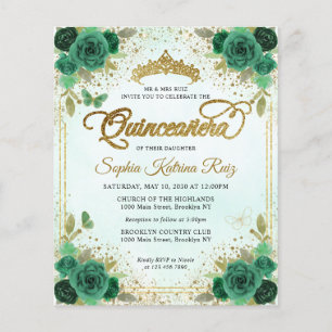 Lámina Presupuestario Floral Esmeralda Verde Glam Oro Qui