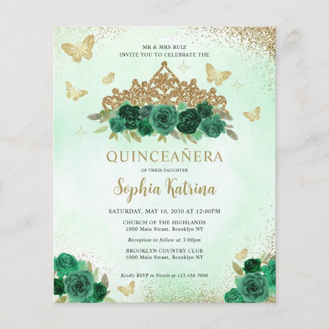 Lámina Presupuestario Floral Esmeralda Verde Oro Tiara Qu (Anverso)