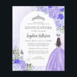 Lámina Presupuestario Floral Morada Princesa Foto Quincea<br><div class="desc">Floral Luz violeta violeta morada Princesa de color Gris vestido Purpurina Sparkle Tiara Mariposa de la Corona 15 cumpleaños Invitación Quinceanera</div>