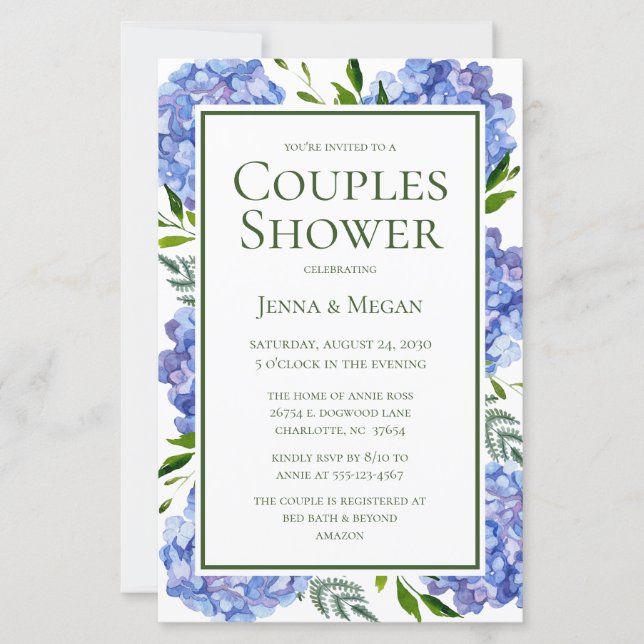 Lámina Presupuestario LGBTQ Blue Hydrangeas Ducha Parejas (Anverso)