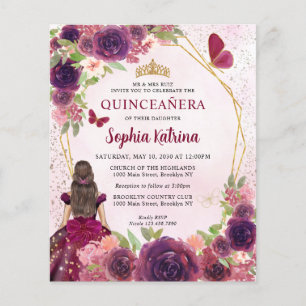 Lámina Presupuestario Maroon Red Gold Floral Princesa Qui