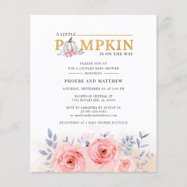 Lámina Presupuestario Parejas Florales Baby Shower Waterc (Anverso)