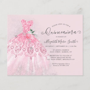Lámina Presupuestario Rubor Pink Floral Silver Gown Quinc