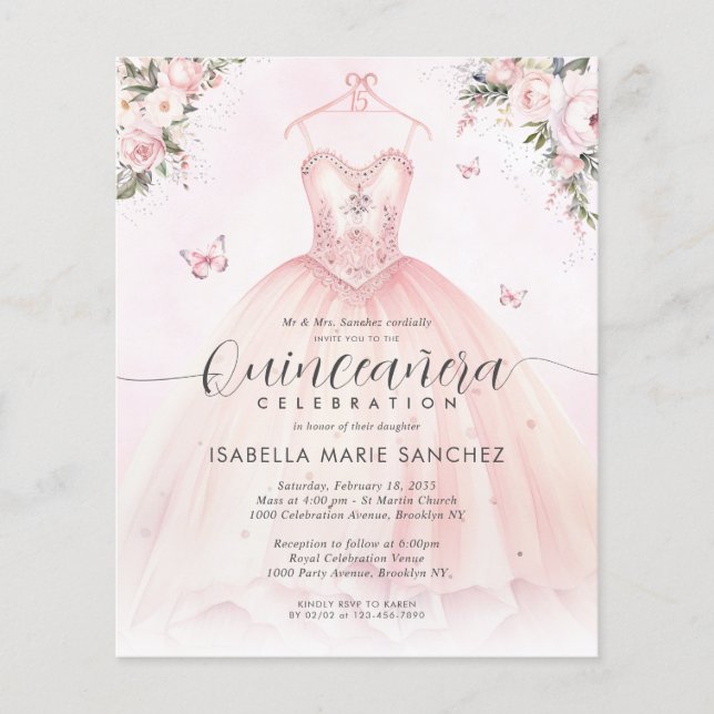 Lámina Presupuestario Rubor Princesa Floral Rosa Gown Qui (Anverso)
