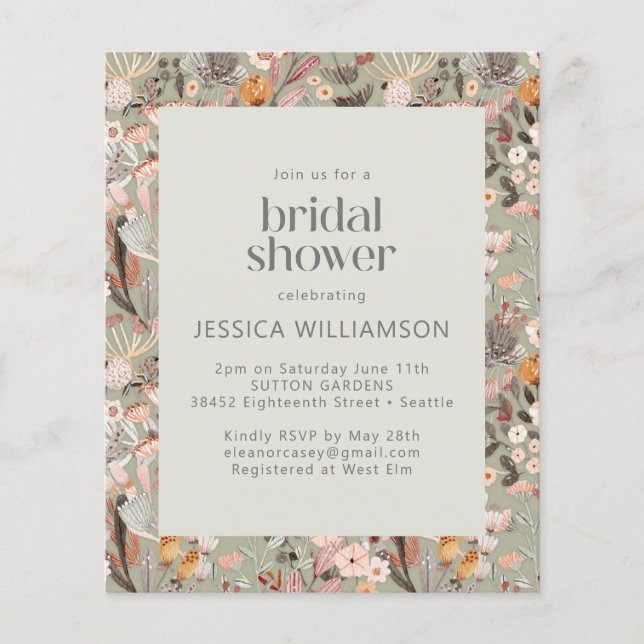 Lámina Presupuestario Rústico Sage Green Floral Boho Brid (Anverso)