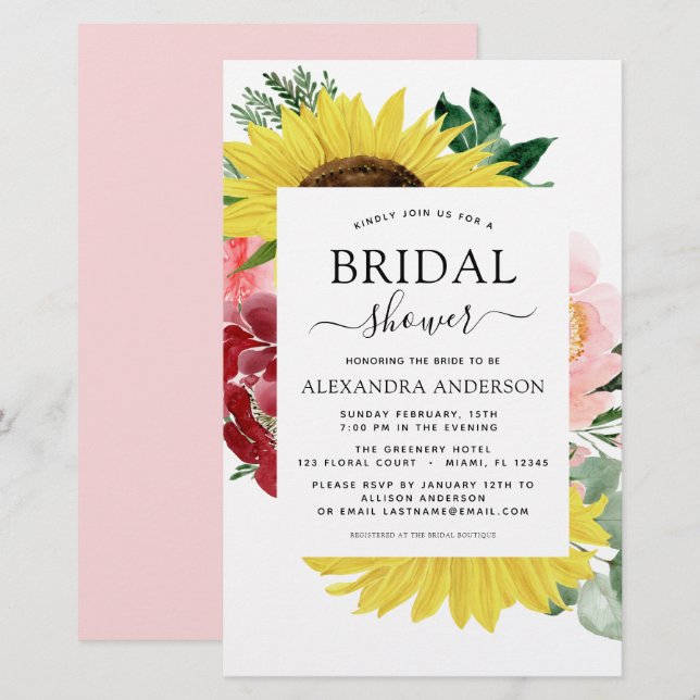 Lámina Presupuestario Sunflower Bridal Shower Spring Flor (Anverso / Reverso)