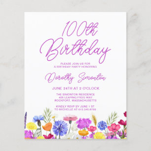 Lámina PRESUPUESTO 100 cumpleaños Invitación a la flor vi