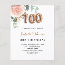 Lámina Presupuesto 100 cumpleaños rosa floral eucalipto o