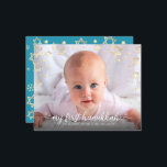 Lámina Presupuesto 1Foto Hanukkah Estrella de Oro de Davi<br><div class="desc">"Mi primer Hanukkah". Una divertida imagen de falsos copos de nieve de Relieve metalizado dorado, Estrellas de David y tipografía escrita a mano en blanco, sobre la foto de tu elección, te ayuda a iniciar Hanukkah y Año Nuevo. En la parte posterior, los copos de nieve de oro fino con...</div>