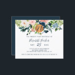 Lámina Presupuesto 21ª fiesta de cumpleaños floral Invita<br><div class="desc">Crema de rosa, rosa rubor, marfil y flores bohemias azul marino pastel ramo con follaje verde salado y un círculo redondo de purpurina de cobre metálico de oro falso que hace un moderno hito femenino de glam horizontal veintiuno/cualquier cumpleaños con una moda moderna y escritura tipográfica totalmente editable. Adecuado para...</div>