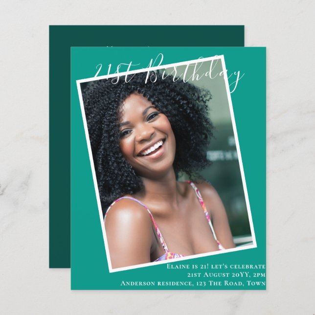 Lámina PRESUPUESTO 21º cumpleaños Invitar FOTO Keepsake (Anverso / Reverso)