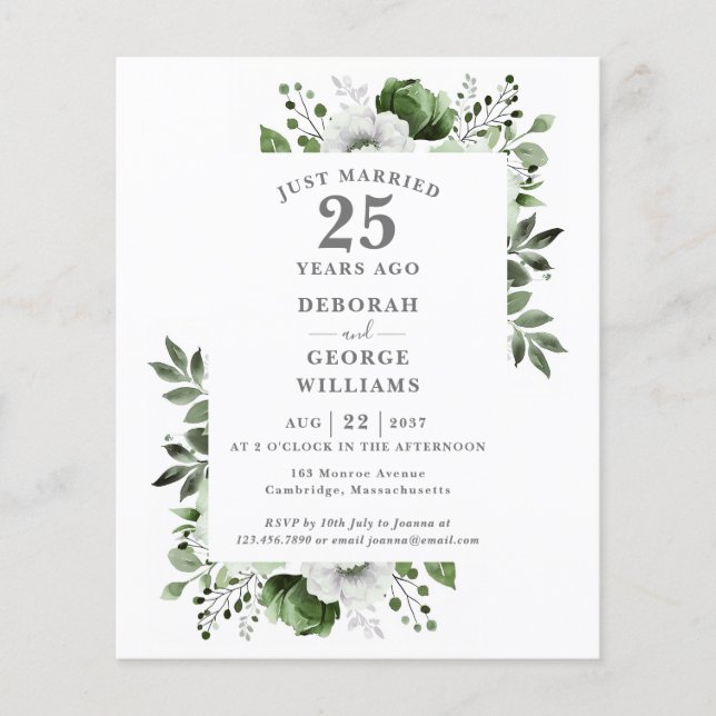 Lámina Presupuesto 25º Aniversario Boda Invitación floral (Anverso)