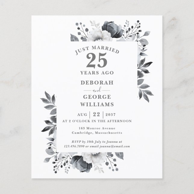Lámina Presupuesto 25º Aniversario Boda Invitación floral (Anverso)