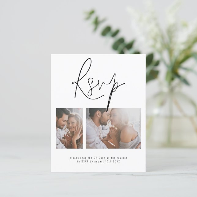 Lámina Presupuesto 2 Foto Código QR Boda en línea RSVP En (Anverso de pie)