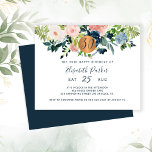 Lámina Presupuesto 30.ª fiesta de cumpleaños floral Invit<br><div class="desc">Crema de perlas, flores pasteles de color rosa, marfil y azul marino bohemio pastel ramo con vegetación verde salada y un círculo redondo de purpurina de cobre metálico de oro falso que hace un hito femenino brillante horizontal moderno treinta y feliz treinta y fabuloso/cualquier invitación de fiesta de cumpleaños con...</div>