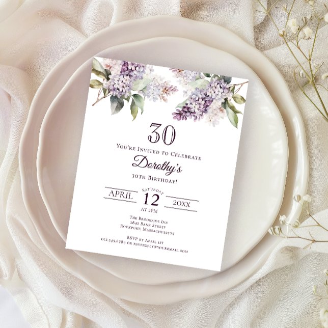 Lámina PRESUPUESTO 30 cumpleaños Fiesta Purple Lilac Flor (Subido por el creador)