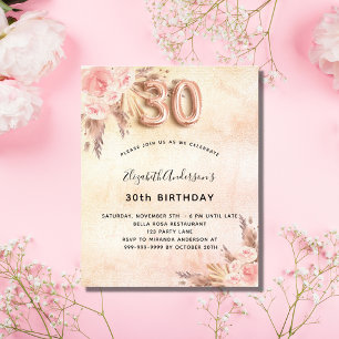Lámina Presupuesto 30 cumpleaños pampas rosa invitación