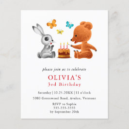 Lámina Presupuesto 3 cumpleaños Teddy Bear Bunny Invitaci