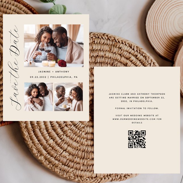 Lámina Presupuesto 3-Foto Código QR Beige Save the Date (Subido por el creador)