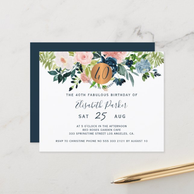 Lámina Presupuesto 40.ª fiesta de cumpleaños floral Invit (Anverso/Reverso In Situ)