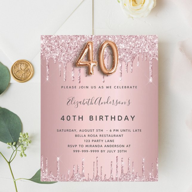 Lámina Presupuesto 40.º cumpleaños rosa polvoriento rosa  (Subido por el creador)