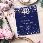 Lámina Presupuesto 40 cumpleaños invitación de plata azul<br><div class="desc">Una invitación moderna,  elegante y glamurosa para un fiesta de 40 años. Un fondo azul marino,  decorado con estrellas de imitación plateadas. Personalice y agregue su nombre y detalles del fiesta. El número 40 se escribe con un tipo de letra de estilo globo.</div>