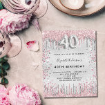 Lámina Presupuesto 40 cumpleaños invitación rosa plata<br><div class="desc">Una invitación moderna,  elegante y glamurosa para un fiesta de 40 años. Un fondo falso plateado,  decorado con polvo rosa y falso purpurina plateado. Personalice y agregue su nombre y detalles del fiesta. El número 40 se escribe con un tipo de letra,  guión.</div>
