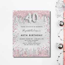 Lámina Presupuesto 40 cumpleaños invitación rosa plata
