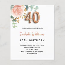 Presupuesto 40 cumpleaños rosa oro eucalipto flora